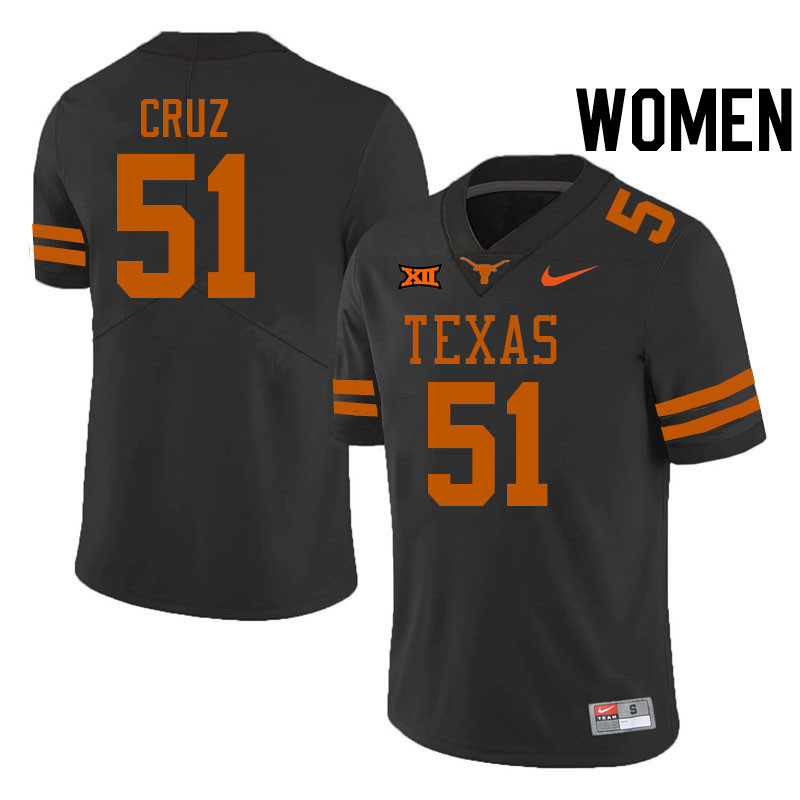 Women #51 Daniel Cruz Texas Longhorns College Football Jerseys Stitched-Black